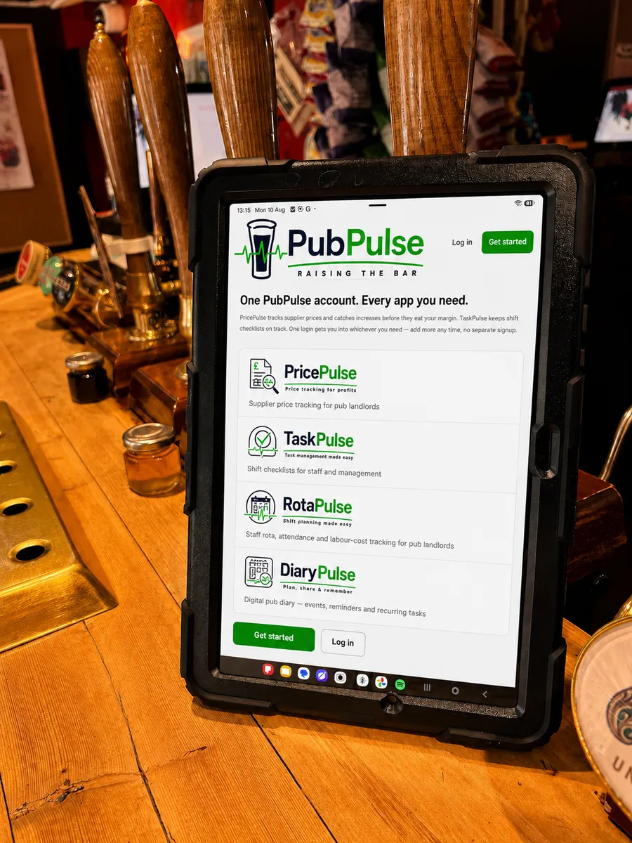 PubPulse running on a tablet on a pub bar
